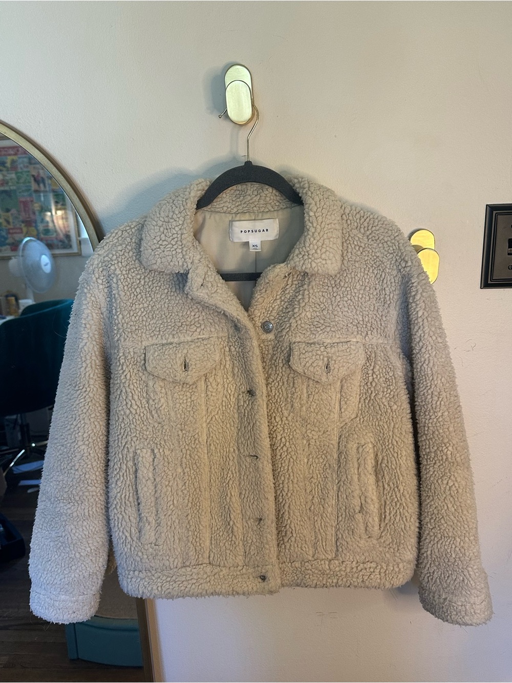 POPSUGAR Cream Sherpa Button-Up Jacket